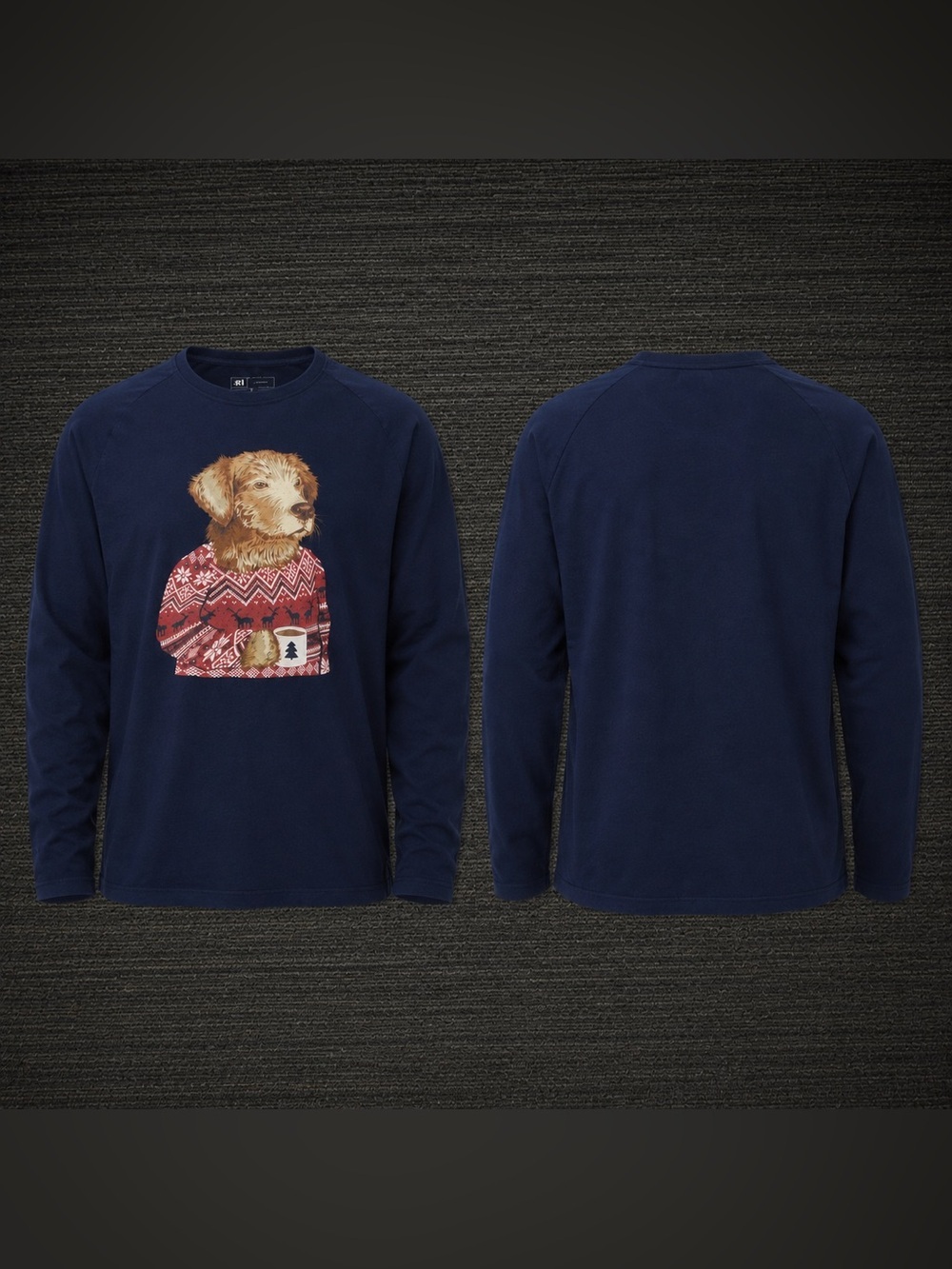 Simons Navy Long-Sleeve Tee with Dog in Red Sweater Graphic